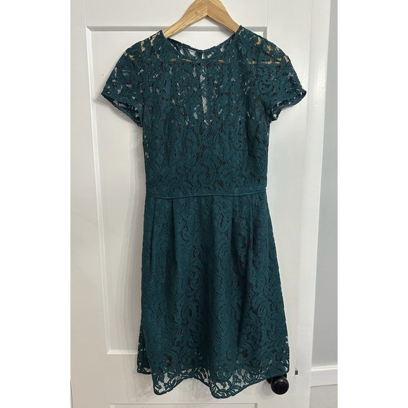 J.Crew Women's Alisa Dress In Leavers Lace Deep Green‎ Knee-Length - Picture 1 of 6